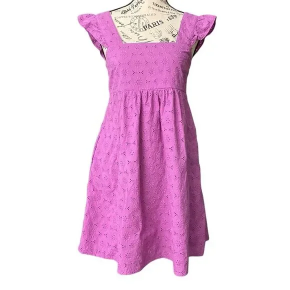 Draper James Maddie Babydoll Dress in Purple Eyelet Cotton Size XS - Picture 2 of 12